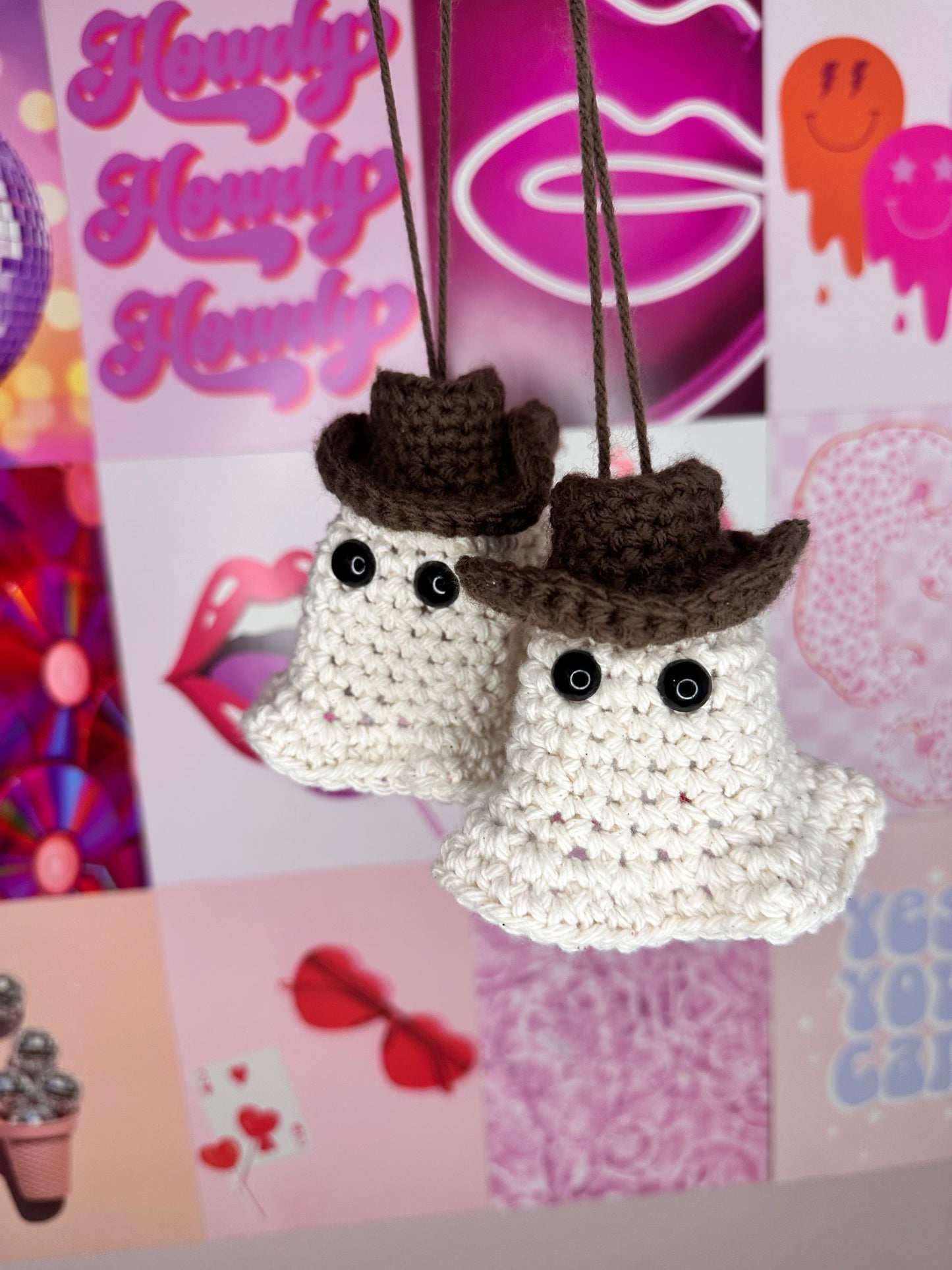 Crochet Cowboy Ghost Car Charm