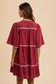 Tassel Contrast Trim Tie Neck Half Sleeve Tiered Dress