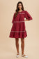 Tassel Contrast Trim Tie Neck Half Sleeve Tiered Dress