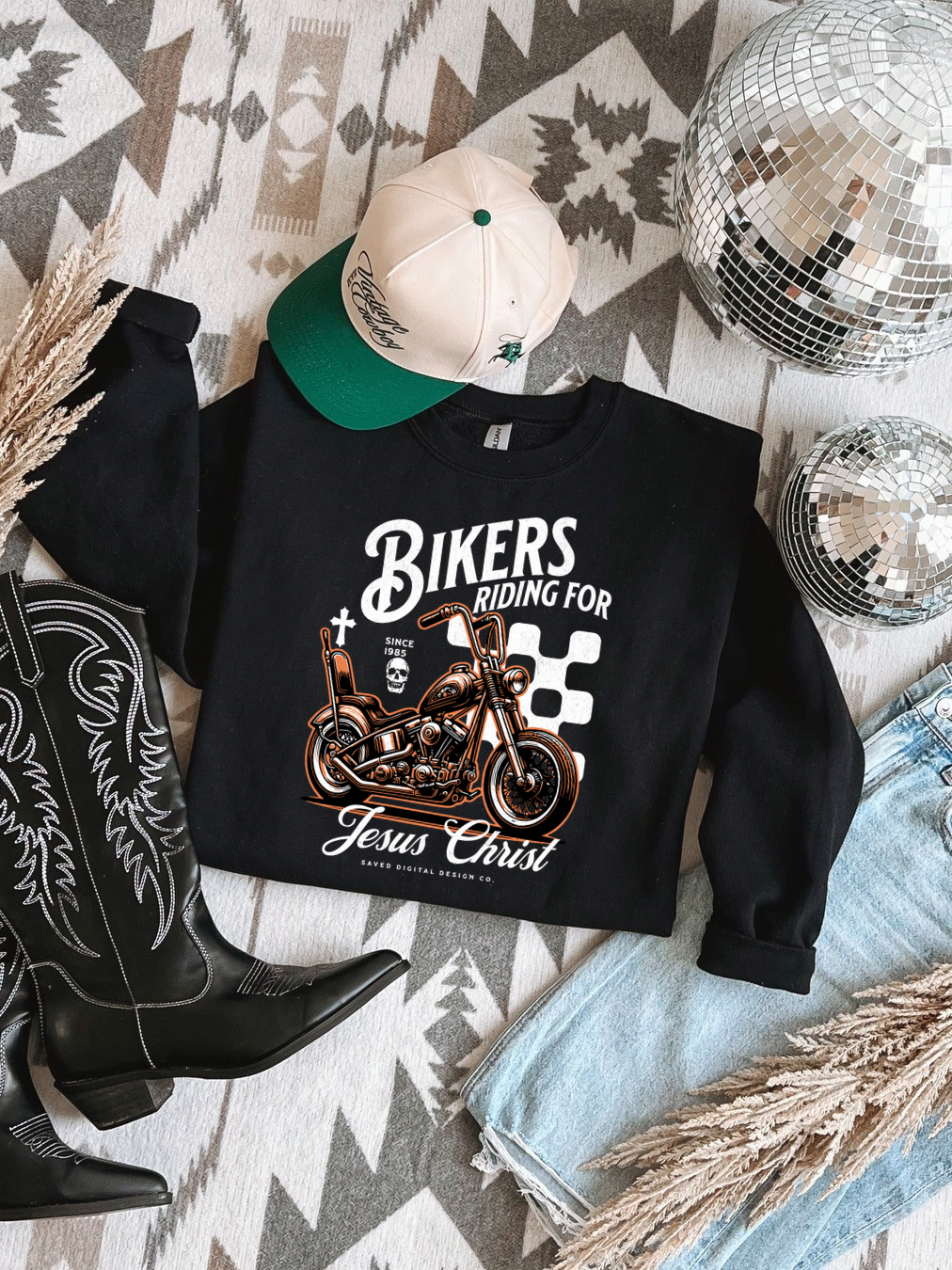 Bikers Riding For Jesus Crewneck