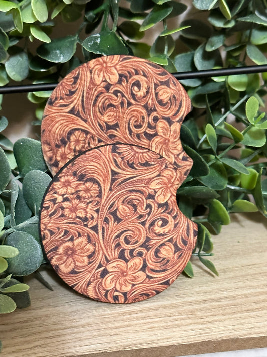 Tooled Leather Car Coasters