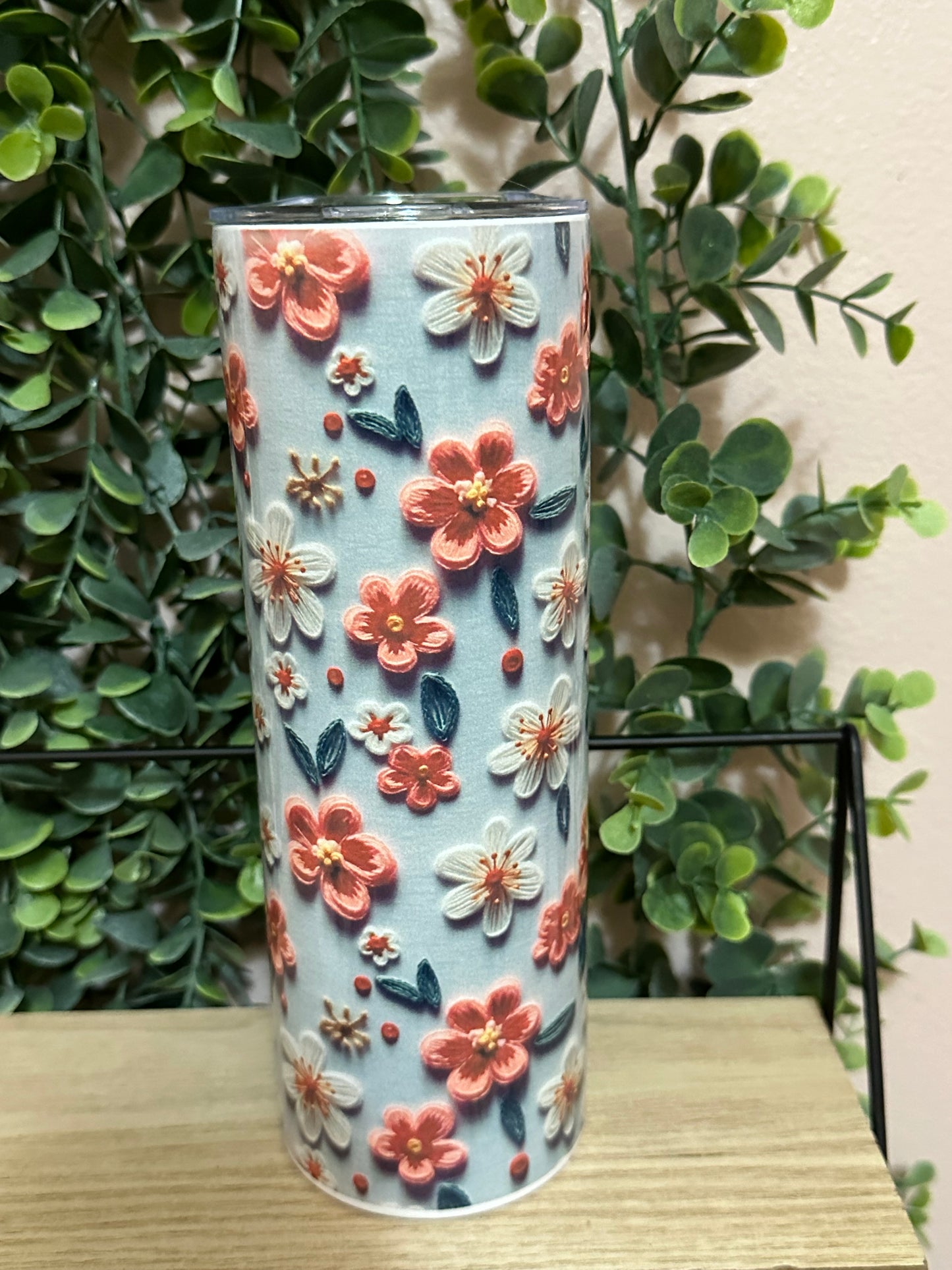 3D Embroidered Flowers Tumbler