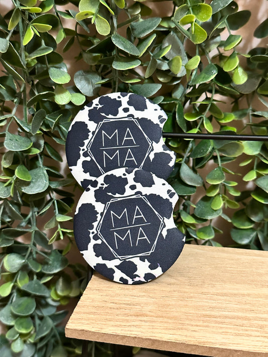 Mama Cow Print Car Coasters