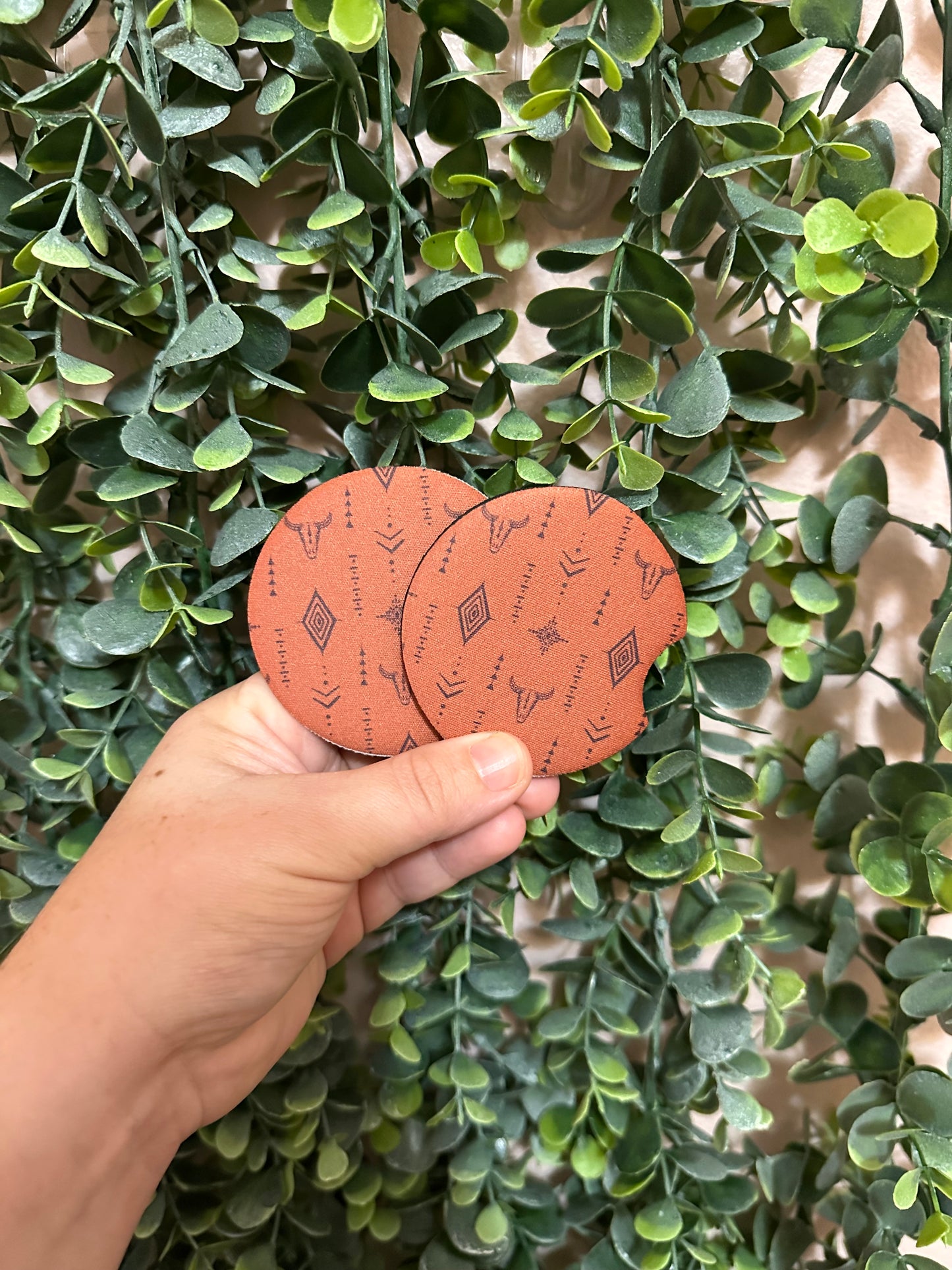 Burnt Orange or Blue Bull Skull Car Coasters