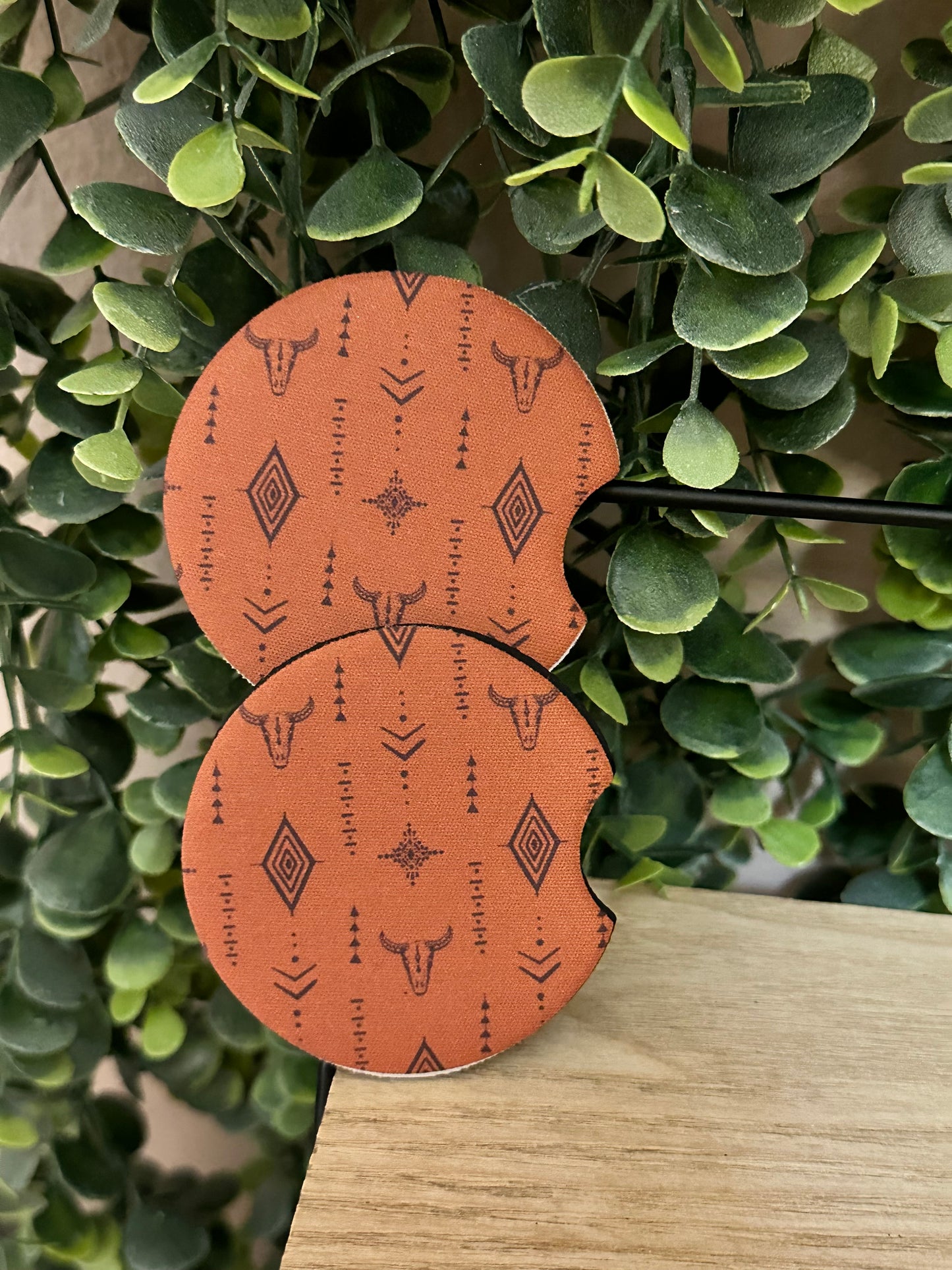 Burnt Orange or Blue Bull Skull Car Coasters