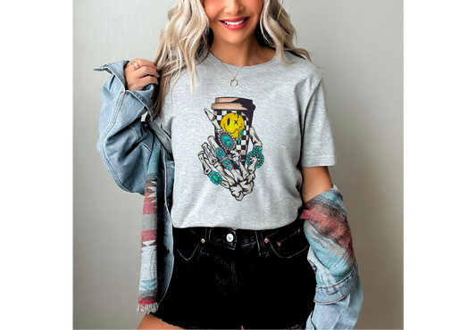 Retro Coffee Skull Hand Shirt