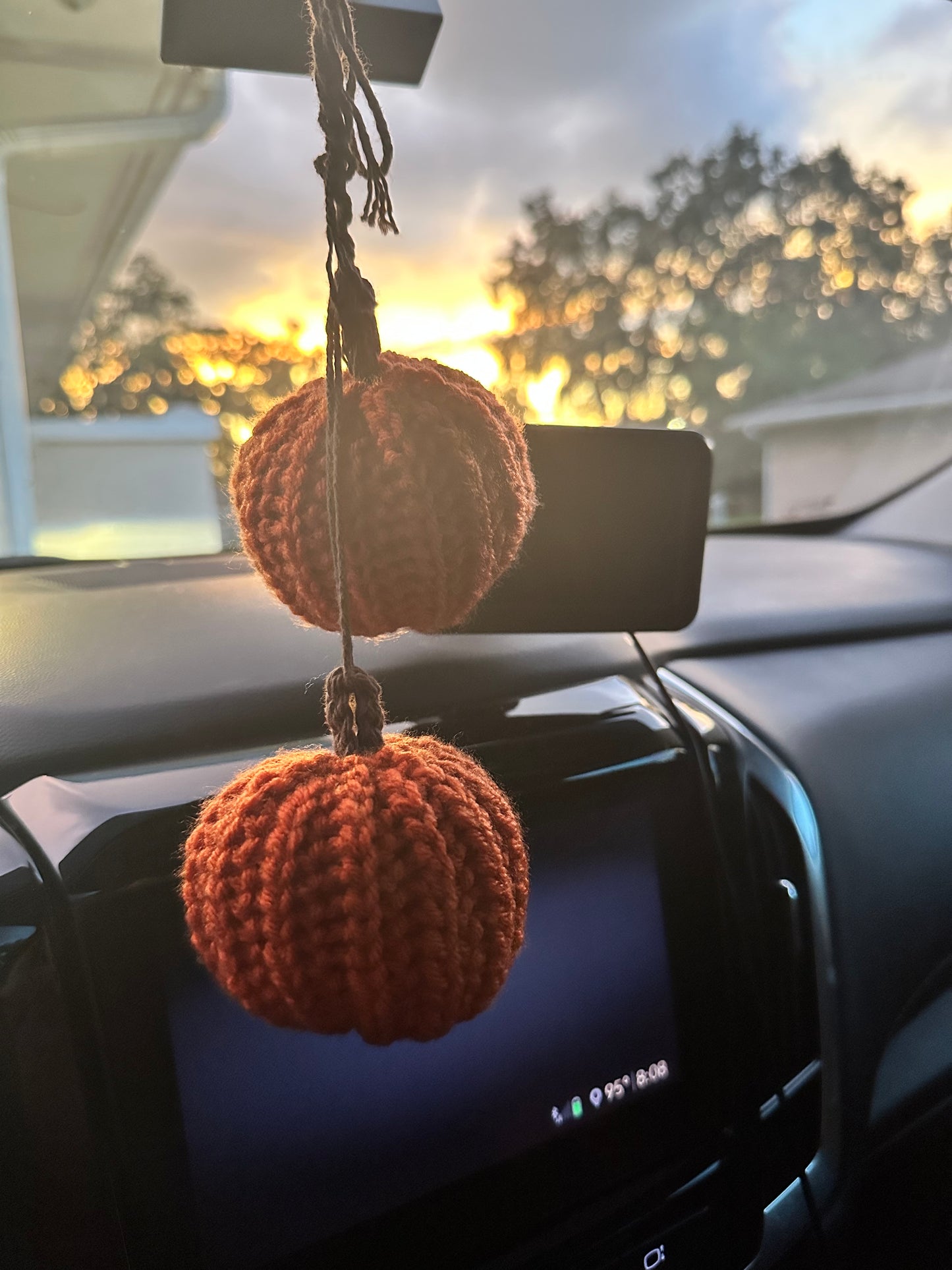 Crochet Pumpkin Car Charm