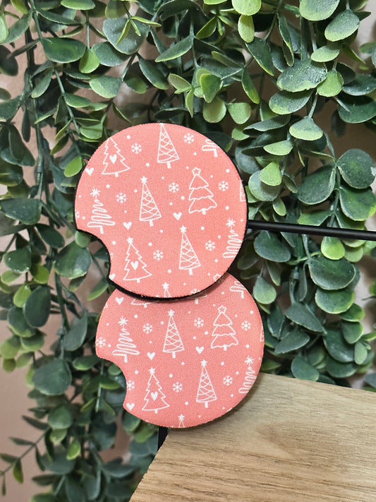 Pink Christmas Trees Car Coasters