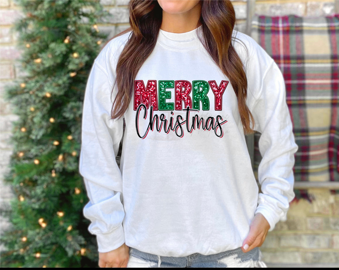 Merry Christmas Faux Embroidery Crewneck or Shirt