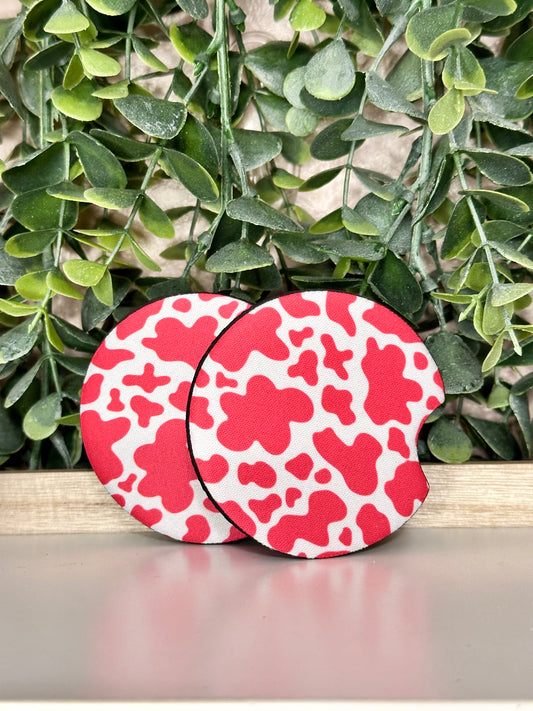 Pink Cow Print Car Coasters