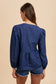 Tie Front Peplum Long Sleeve Denim Top