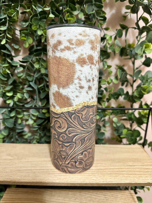 Cowhide w/ Tooled Leather Tumbler