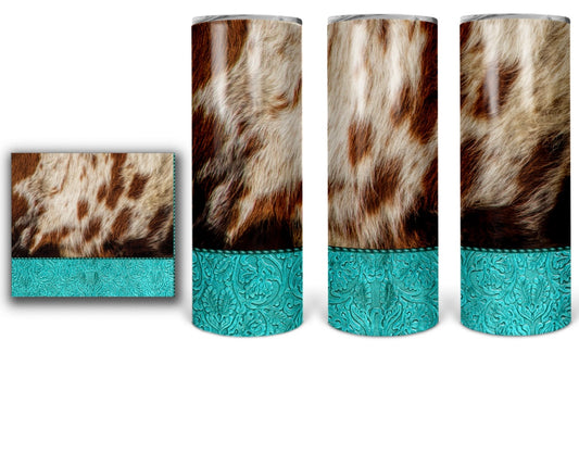 Cowhide w/ Tooled Leather Turquoise Tumbler